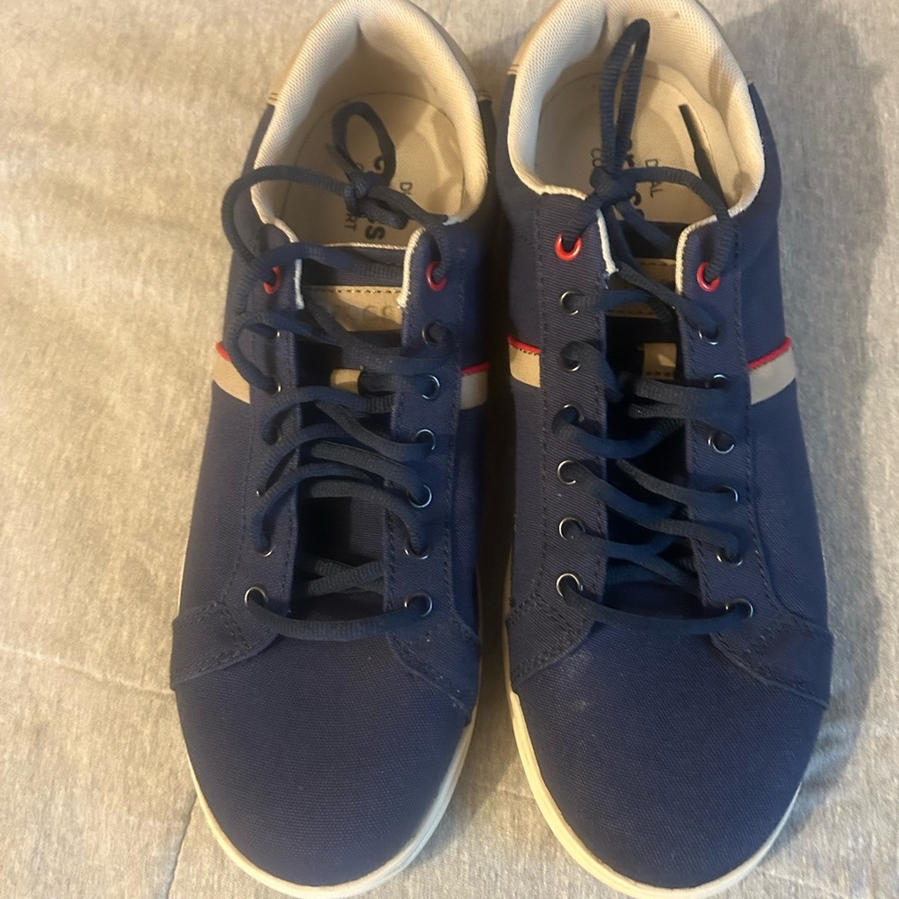 CROCS Men's Navy Blue Canvas Boat Sneakers with Red Accent